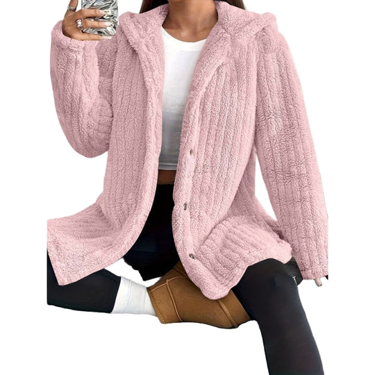 Kvinders Oversized Frakke med Hætte og Knaplukning 0