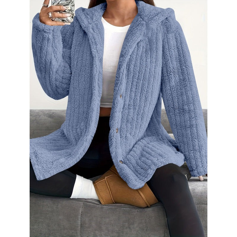 Kvinders Oversized Frakke med Hætte og Knaplukning 2