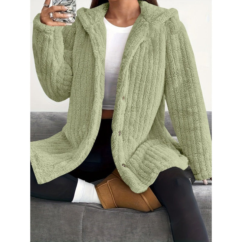 Kvinders Oversized Frakke med Hætte og Knaplukning 3