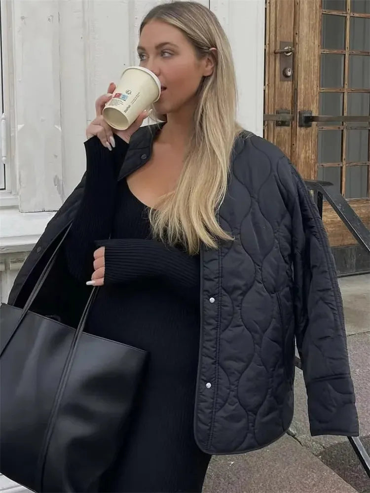 Kvinders Oversized Quiltet Jakke til Efterår og Vinter 1