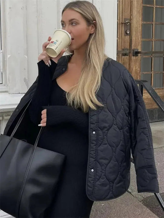 Kvinders Oversized Quiltet Jakke til Efterår og Vinter 1