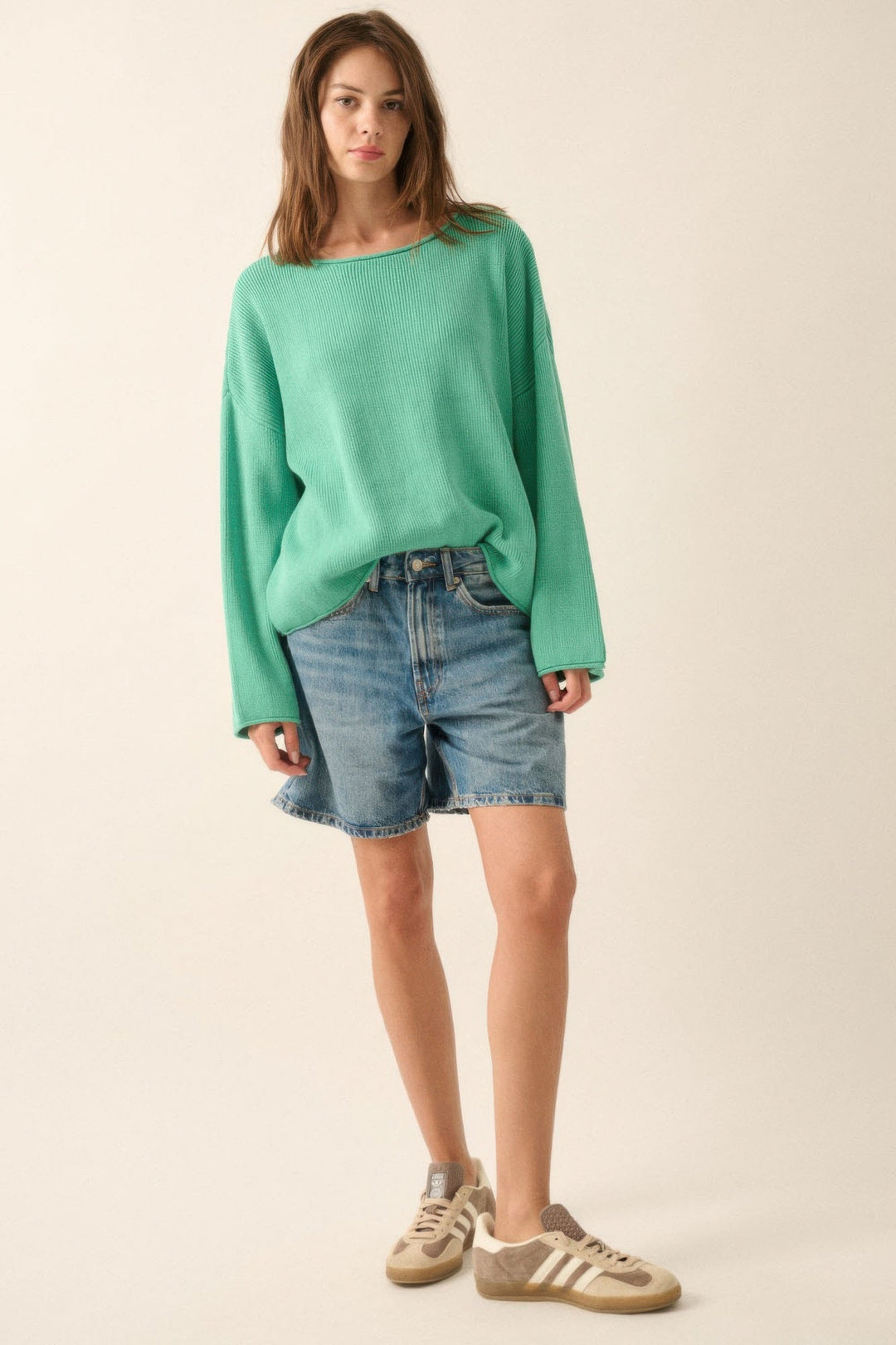 Kvinders Oversized Sweater Bådudskæring Blød Bomuldsblanding 1