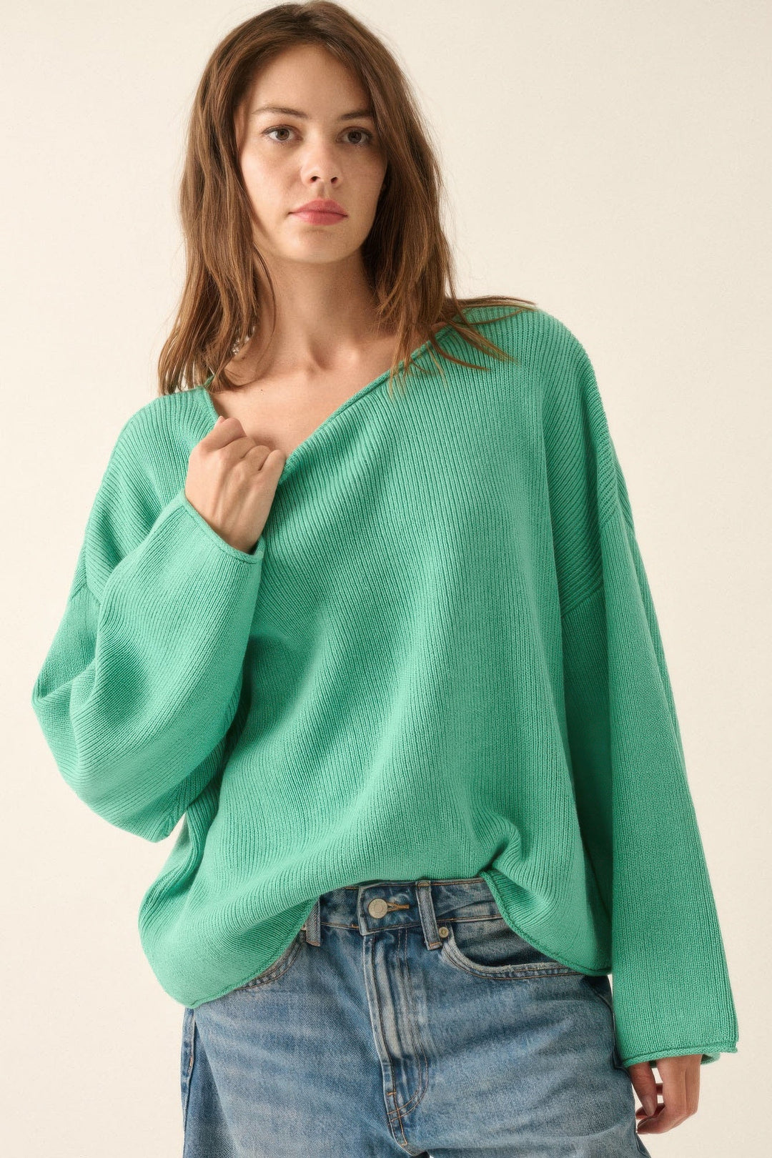 Kvinders Oversized Sweater Bådudskæring Blød Bomuldsblanding 2