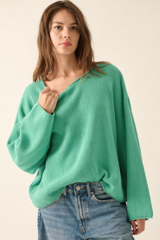 Kvinders Oversized Sweater Bådudskæring Blød Bomuldsblanding 2