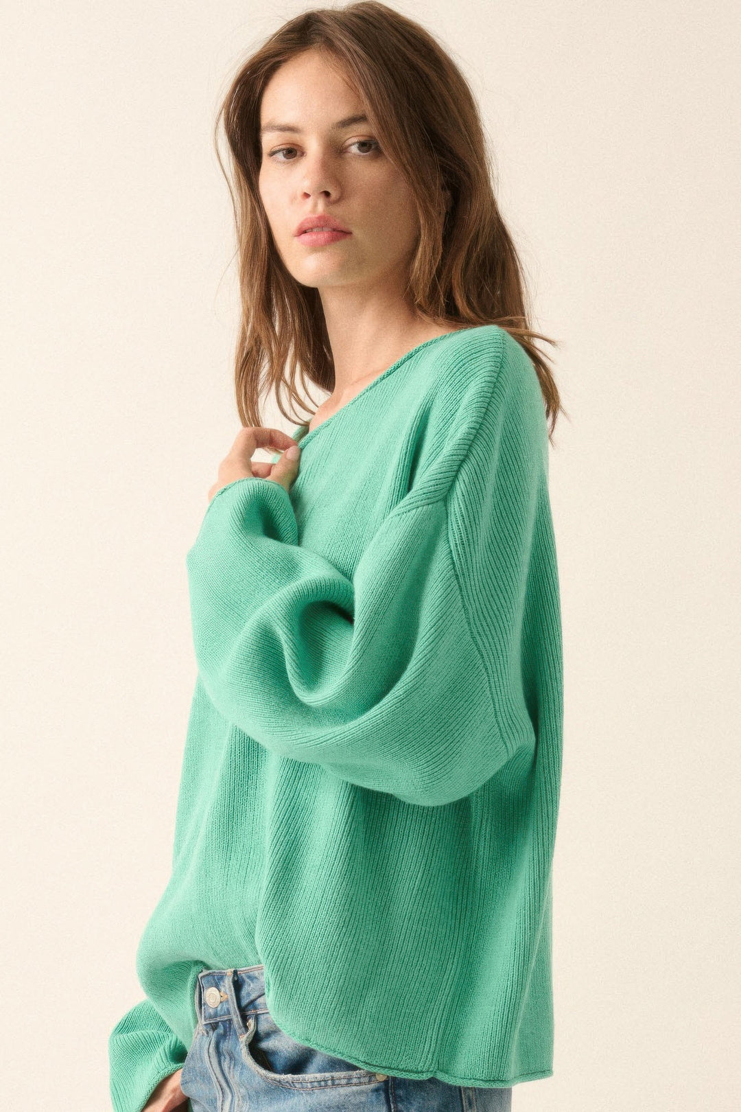 Kvinders Oversized Sweater Bådudskæring Blød Bomuldsblanding 3