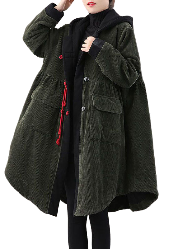 Kvinders Parka Med Hætte Og Knaplommer Patchwork Design 0