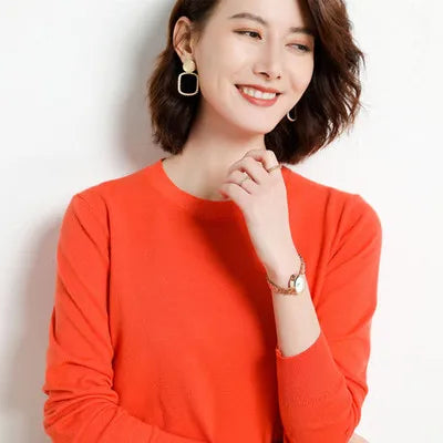 Kvinders Pullover Merino Uld O-Hals Langærmet Striktrøje 12