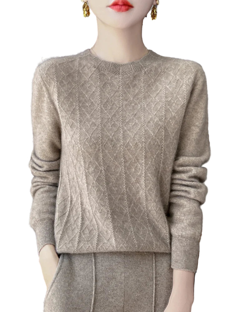 Kvinders Pullover O-Hals Merino Uld Langærmet Komfortabel Strik 0