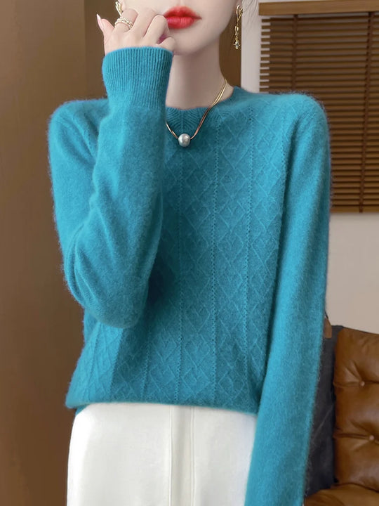 Kvinders Pullover O-Hals Merino Uld Langærmet Komfortabel Strik 5