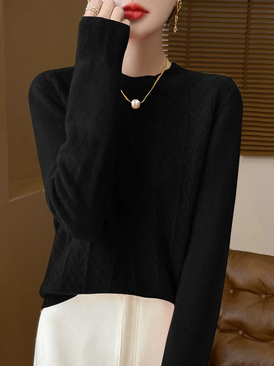 Kvinders Pullover O-Hals Merino Uld Langærmet Komfortabel Strik 6