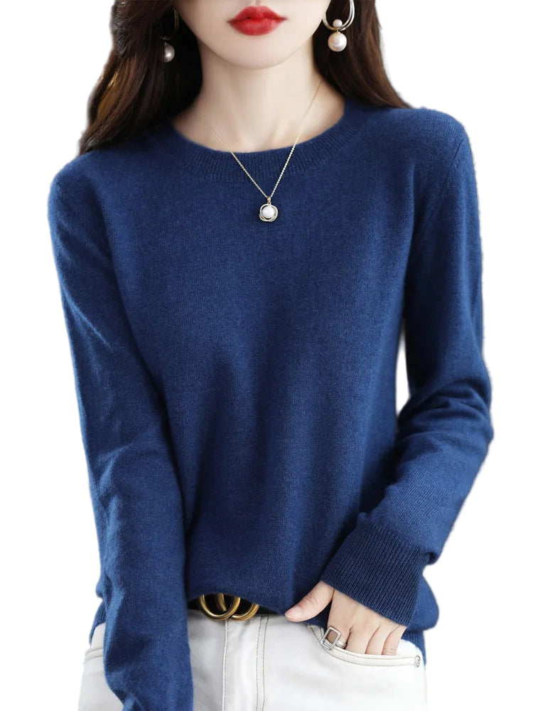 Kvinders Pullover O-Neck Langærmet Merino Uld Sweater 0