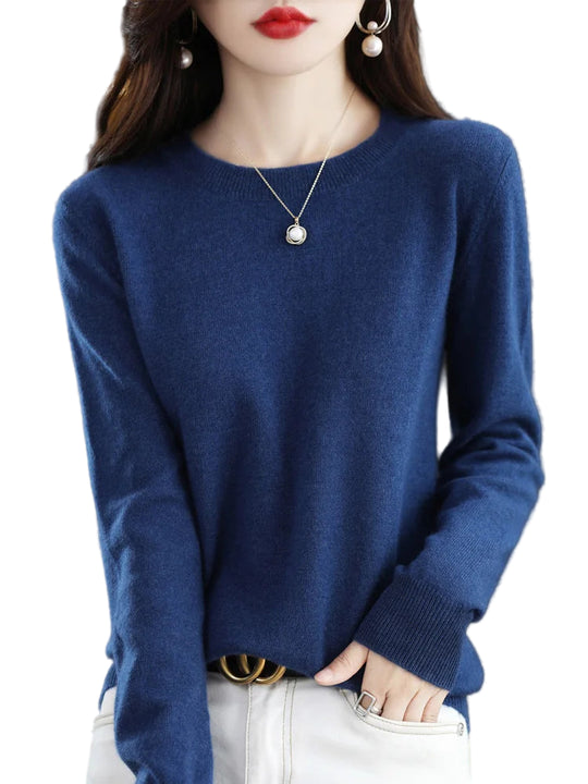 Kvinders Pullover O-Neck Langærmet Merino Uld Sweater 0