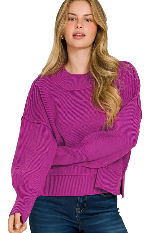 Kvinders Pullover Sweater Bred Hals Drop Shoulder Blødt Strikstof 0