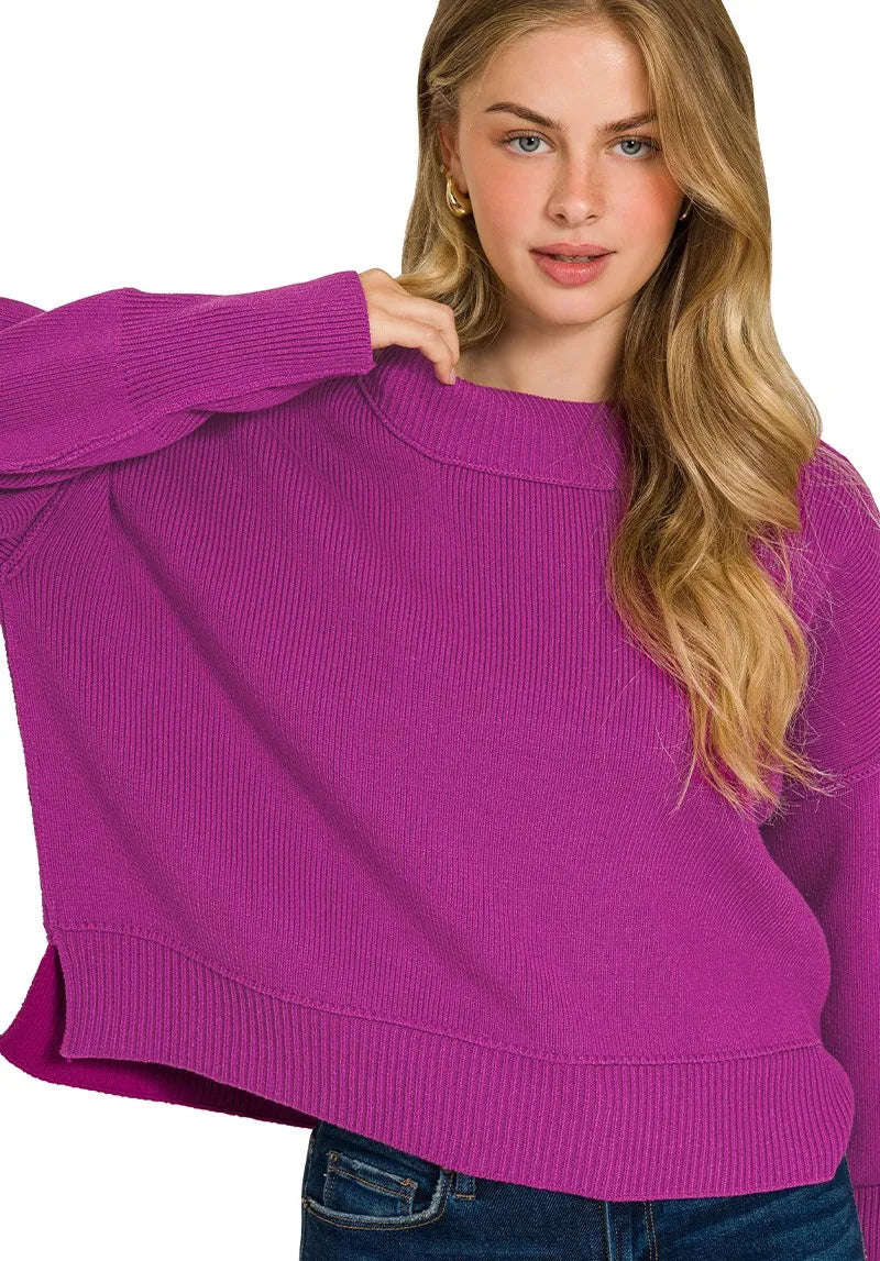 Kvinders Pullover Sweater Bred Hals Drop Shoulder Blødt Strikstof 1