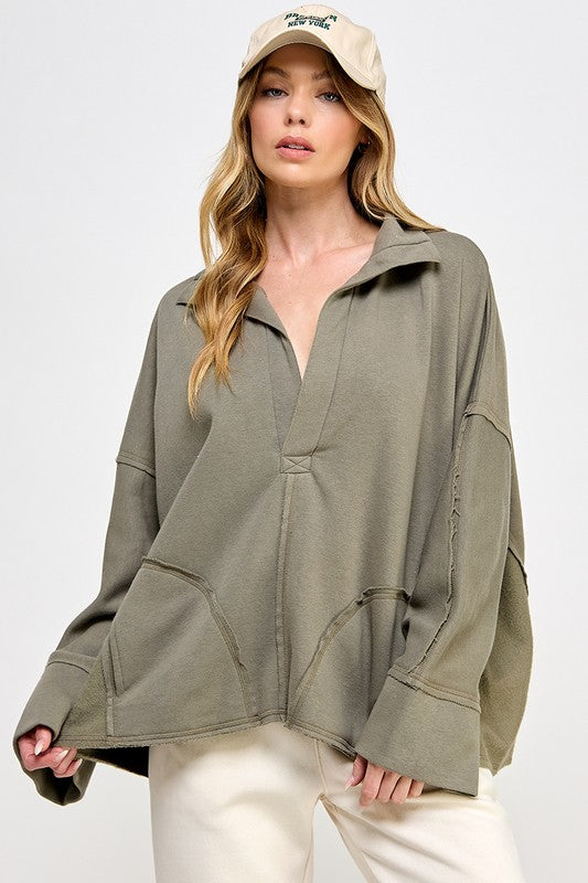 Kvinders Pullover V-Hals Dolman Ærme Blødt Stof 1