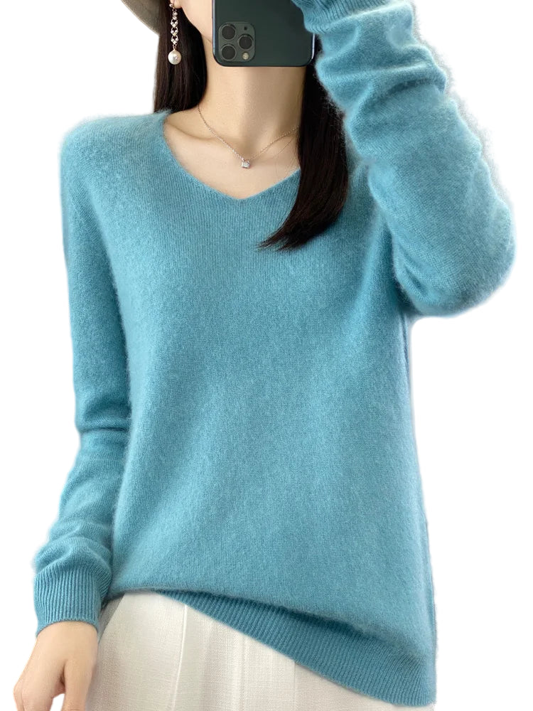 Kvinders Pullover V-Hals Merino Uld 0