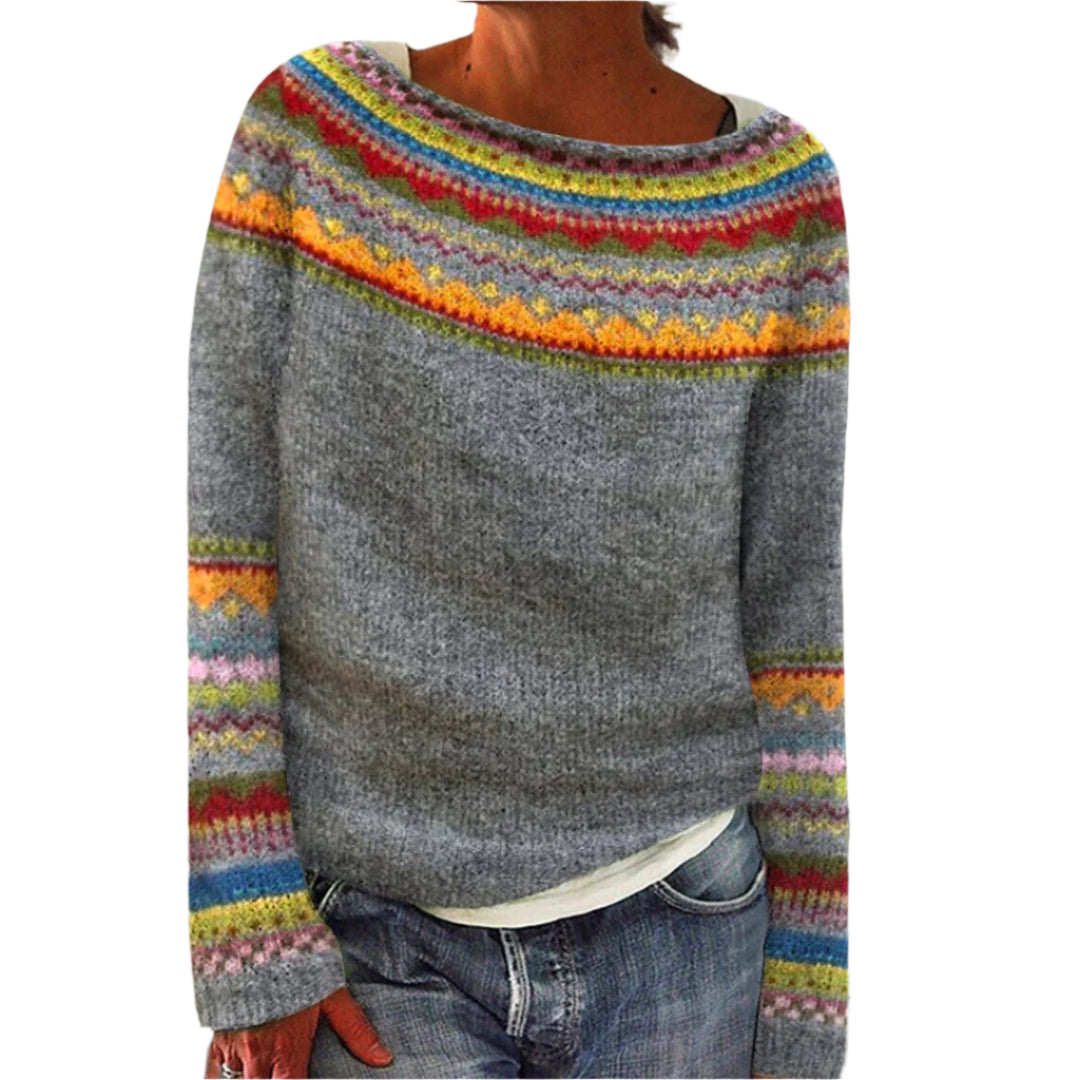Kvinders Pullover med Rundhals og Lange Ærmer i Retro Stil 0