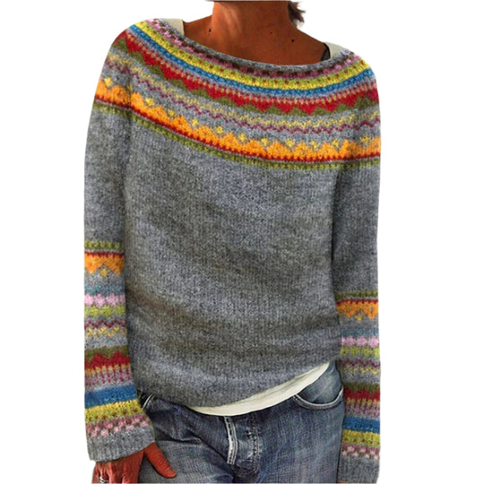 Kvinders Pullover med Rundhals og Lange Ærmer i Retro Stil 0