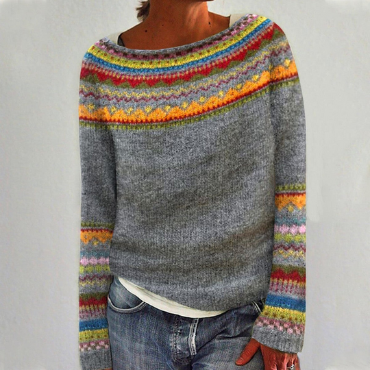 Kvinders Pullover med Rundhals og Lange Ærmer i Retro Stil 1