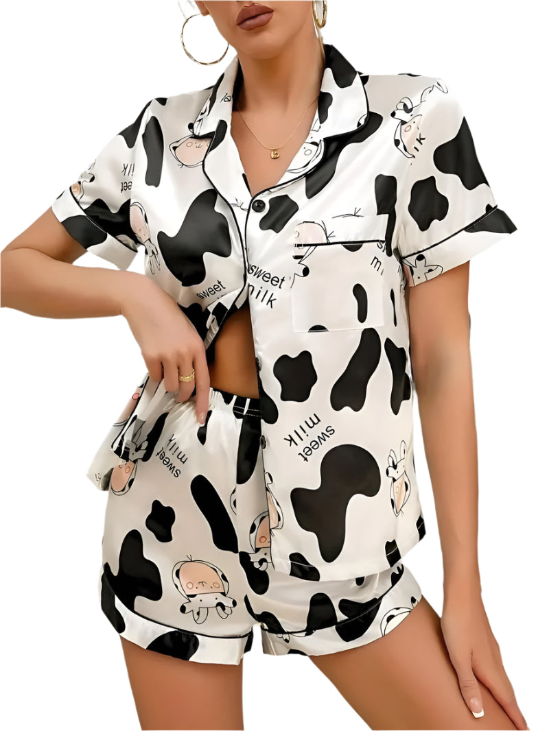 Kvinders Pyjamas Sæt Knap-ned Satin Shorts Komfortabelt Design 0