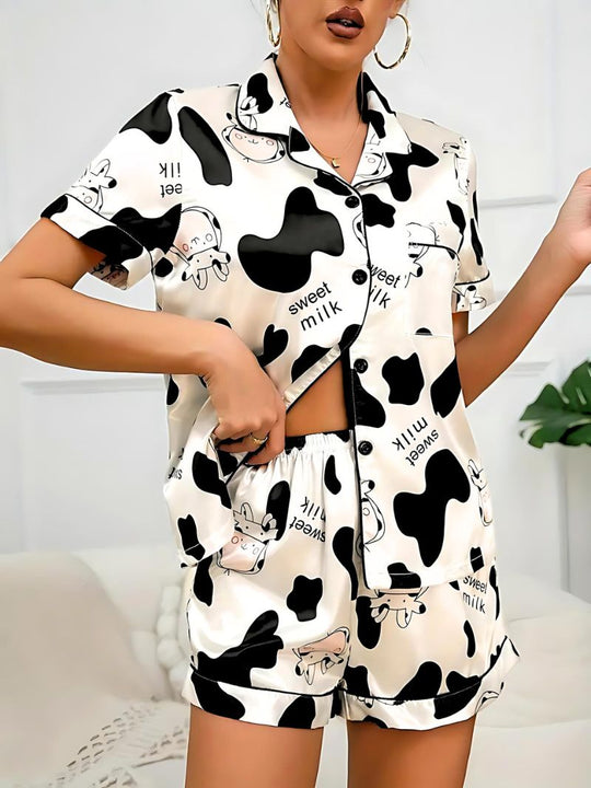 Kvinders Pyjamas Sæt Knap-ned Satin Shorts Komfortabelt Design 1