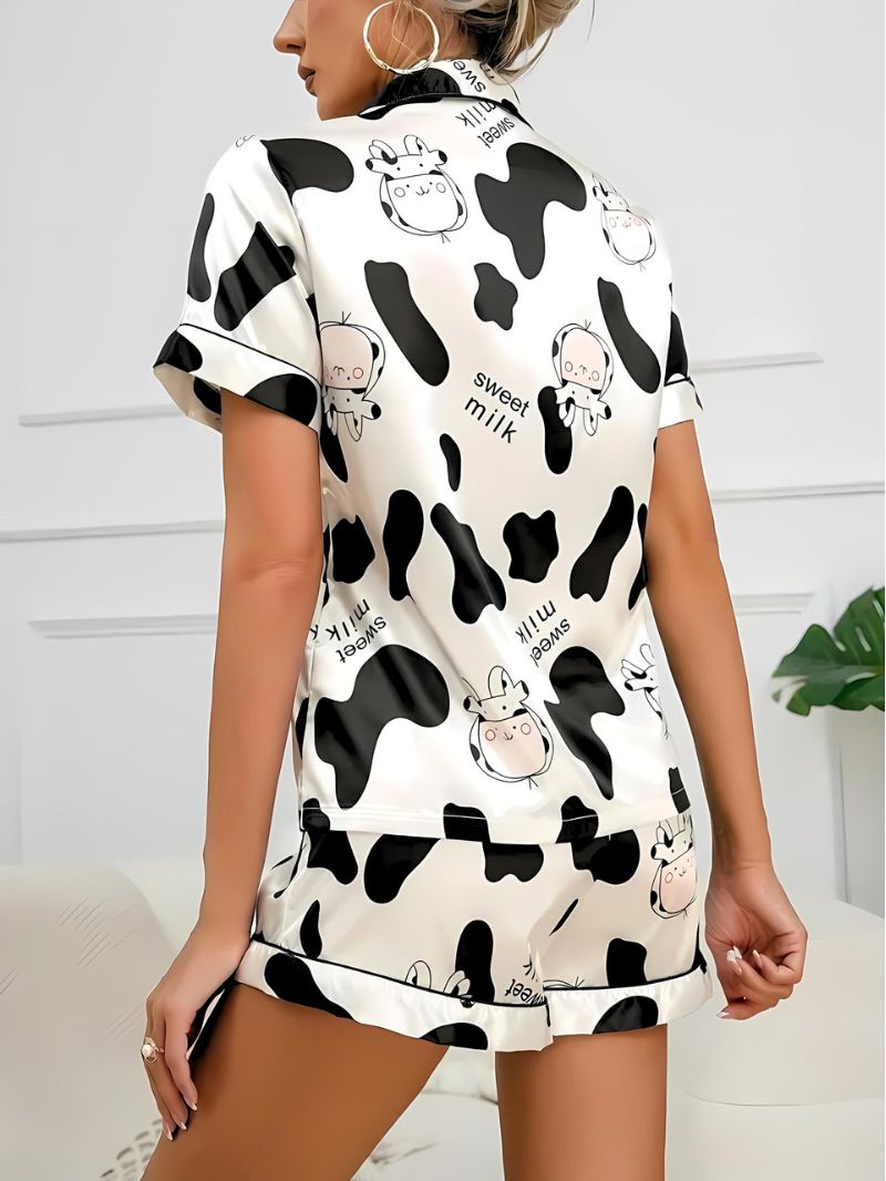 Kvinders Pyjamas Sæt Knap-ned Satin Shorts Komfortabelt Design 2