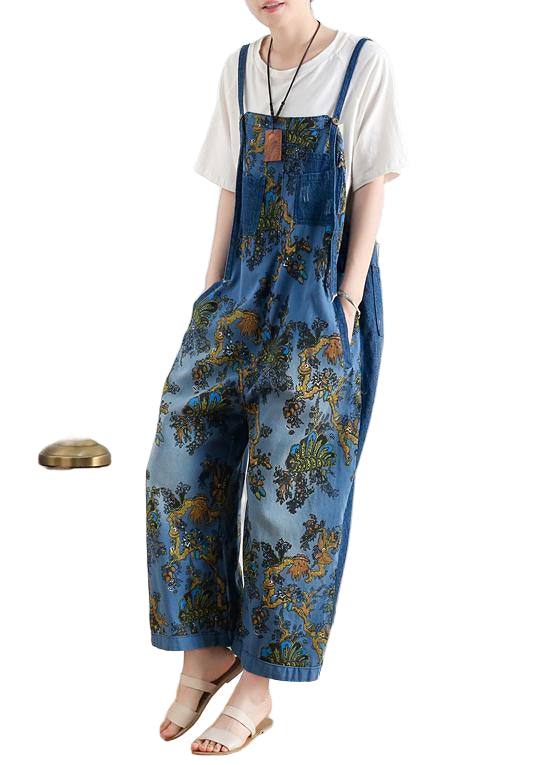 Kvinders Retro Etnisk Stil Denim Overalls 0