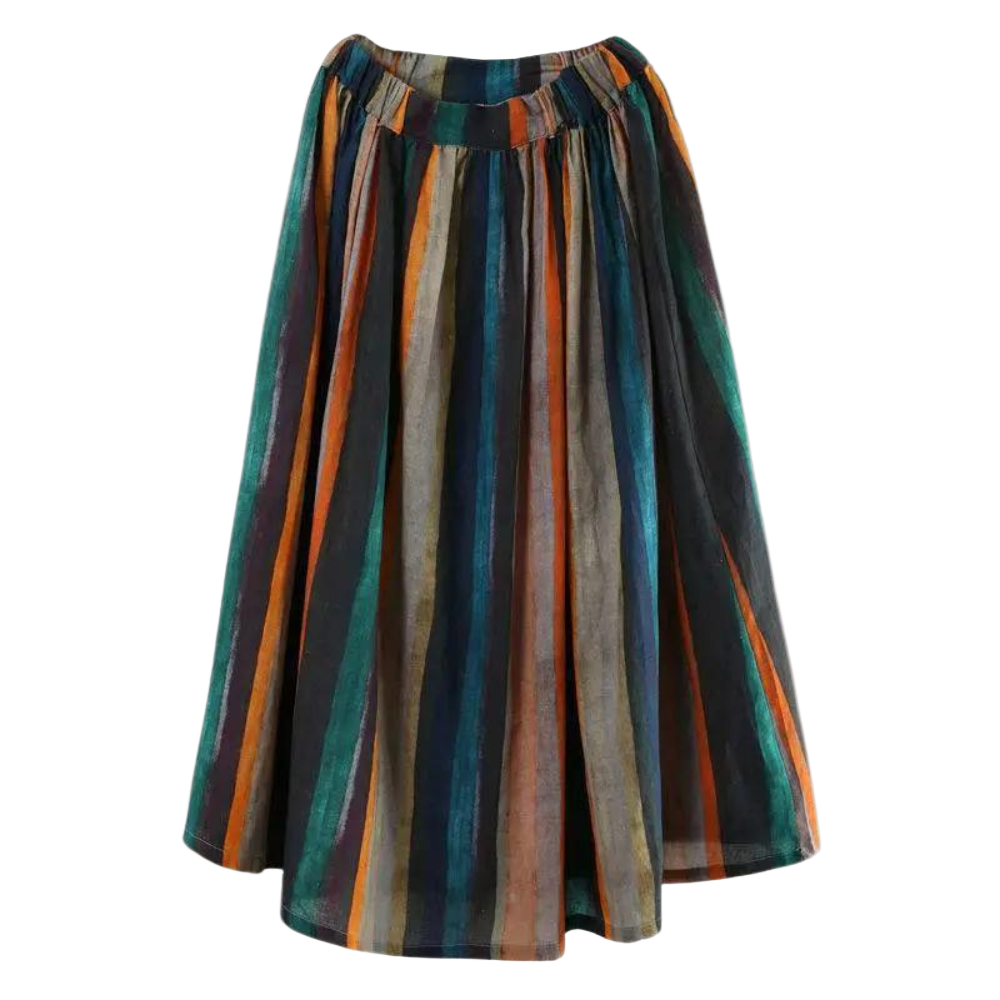 Kvinders Retro Nederdel med Striber og Elastisk Talje 0