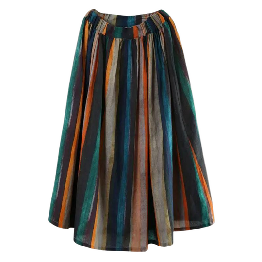Kvinders Retro Nederdel med Striber og Elastisk Talje 0