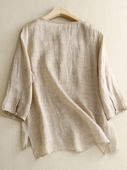 Kvinders Retro Top Rund Hals Linned Blend 2