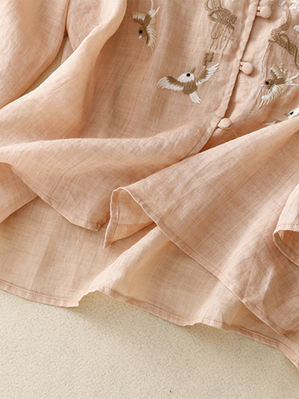 Kvinders Retro Top Rund Hals Linned Blend 3