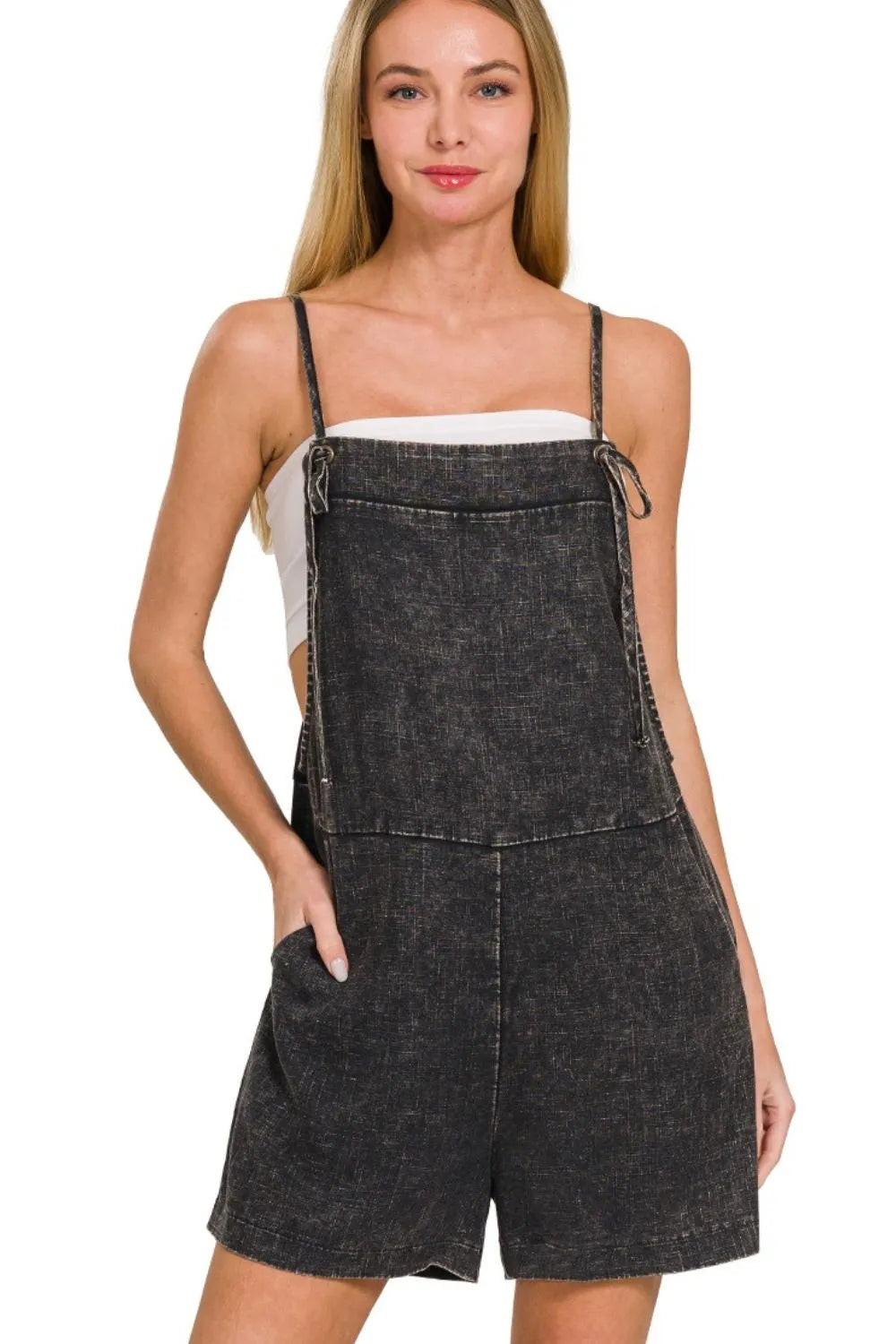 Kvinders Romper Justerbare Spaghetti Stropper Vasket Denim 0