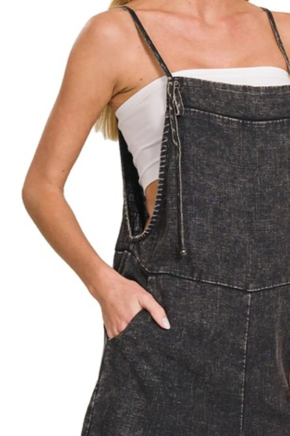 Kvinders Romper Justerbare Spaghetti Stropper Vasket Denim 2