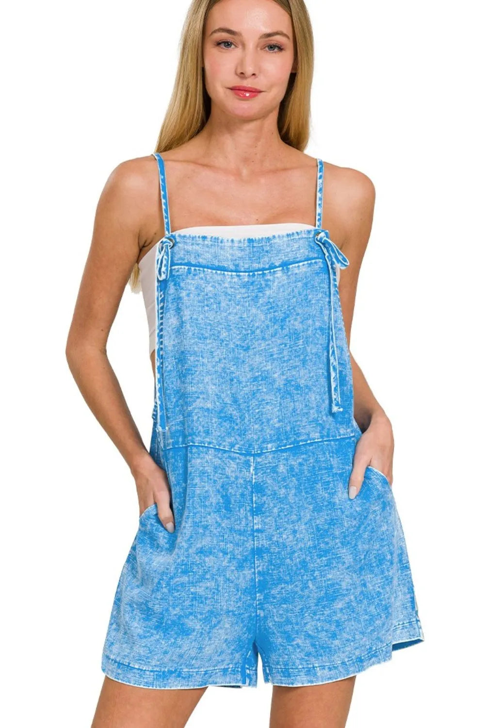 Kvinders Romper Vasket Linned Justerbare Spaghetti Stropper 0