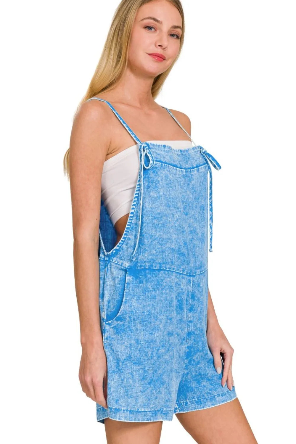 Kvinders Romper Vasket Linned Justerbare Spaghetti Stropper 1