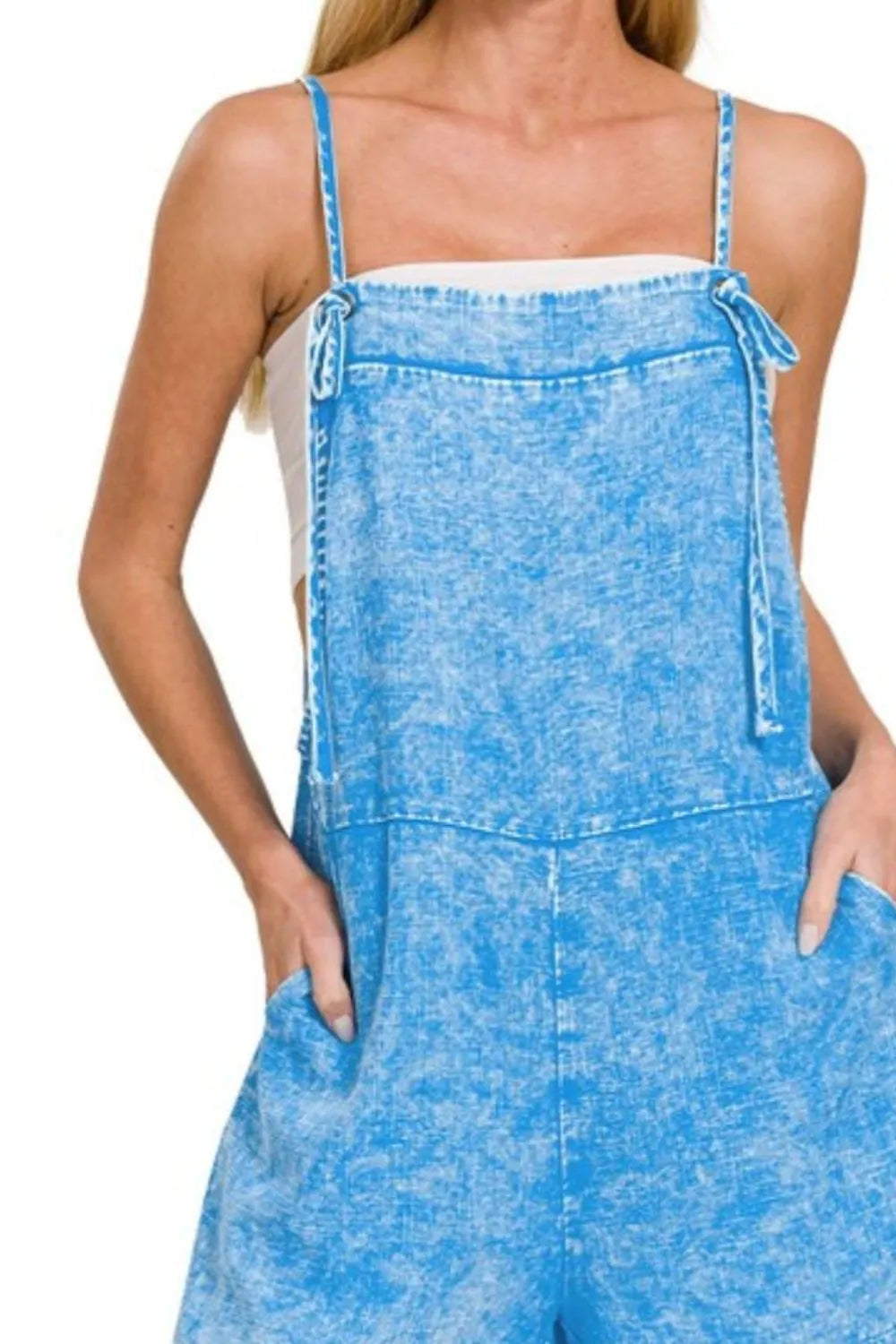 Kvinders Romper Vasket Linned Justerbare Spaghetti Stropper 2