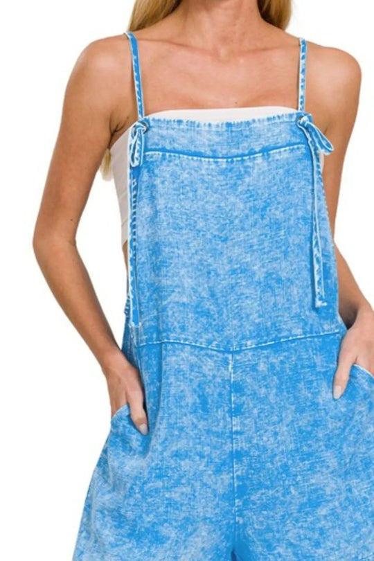 Kvinders Romper Vasket Linned Justerbare Spaghetti Stropper 2