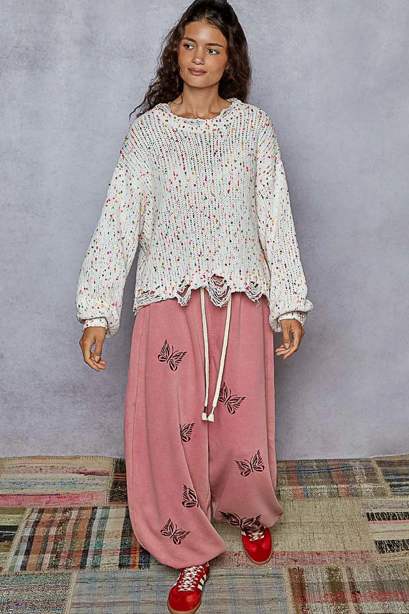 Kvinders Rund Hals Sweater Popcorn Tekstur Polyester Med Fransede Detaljer 5