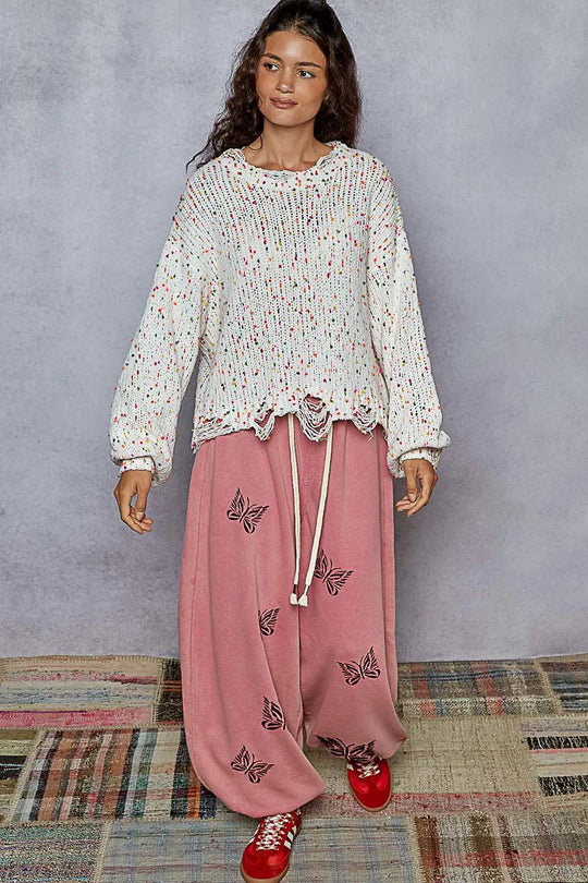 Kvinders Rund Hals Sweater Popcorn Tekstur Polyester Med Fransede Detaljer 5
