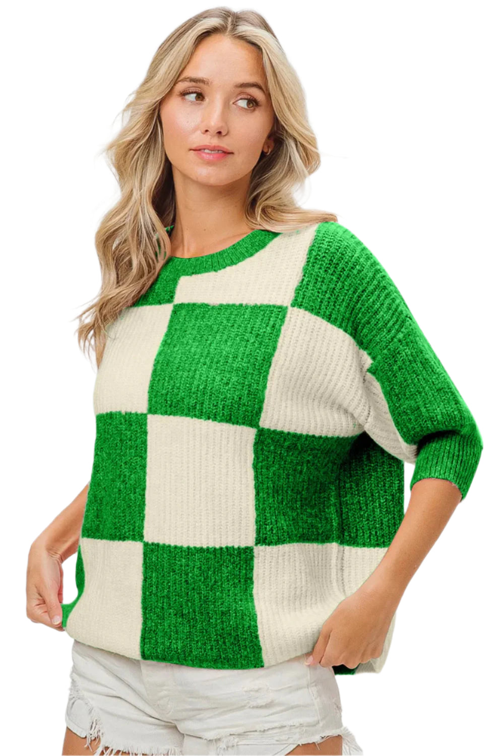 Kvinders Rund Hals Sweater Tjekket Polyester Akryl Nylon Spandex 1