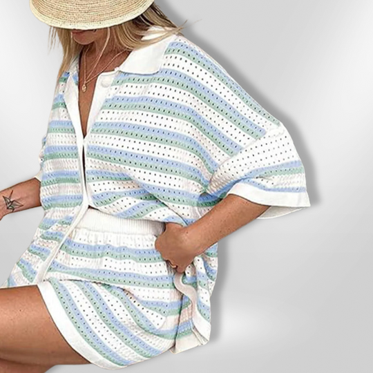 Kvinders Sæt i Hæklet Design med Top og Shorts 2