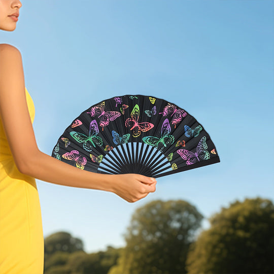 Kvinders Sammenklappelig Håndventilator Med Farverigt Sommerfugledesign 2