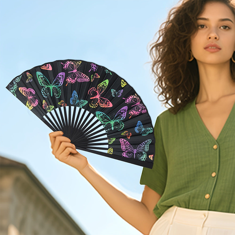 Kvinders Sammenklappelig Håndventilator Med Farverigt Sommerfugledesign 3