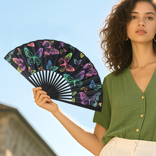 Kvinders Sammenklappelig Håndventilator Med Farverigt Sommerfugledesign 3