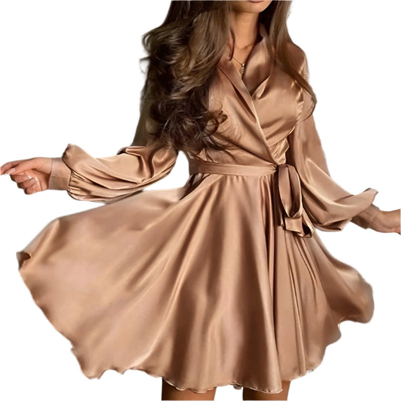 Kvinders Satin Kjole Elegant Over Knæ 0