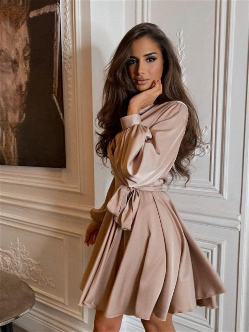 Kvinders Satin Kjole Elegant Over Knæ 2