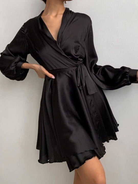 Kvinders Satin Kjole Elegant Over Knæ 3