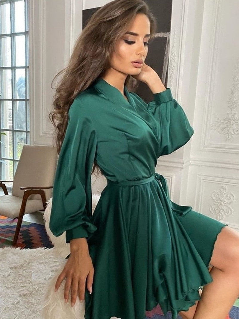Kvinders Satin Kjole Elegant Over Knæ 6