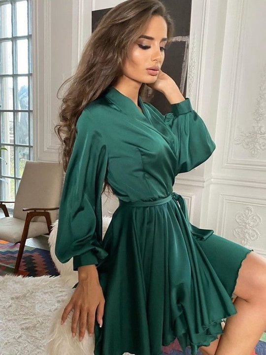 Kvinders Satin Kjole Elegant Over Knæ 6