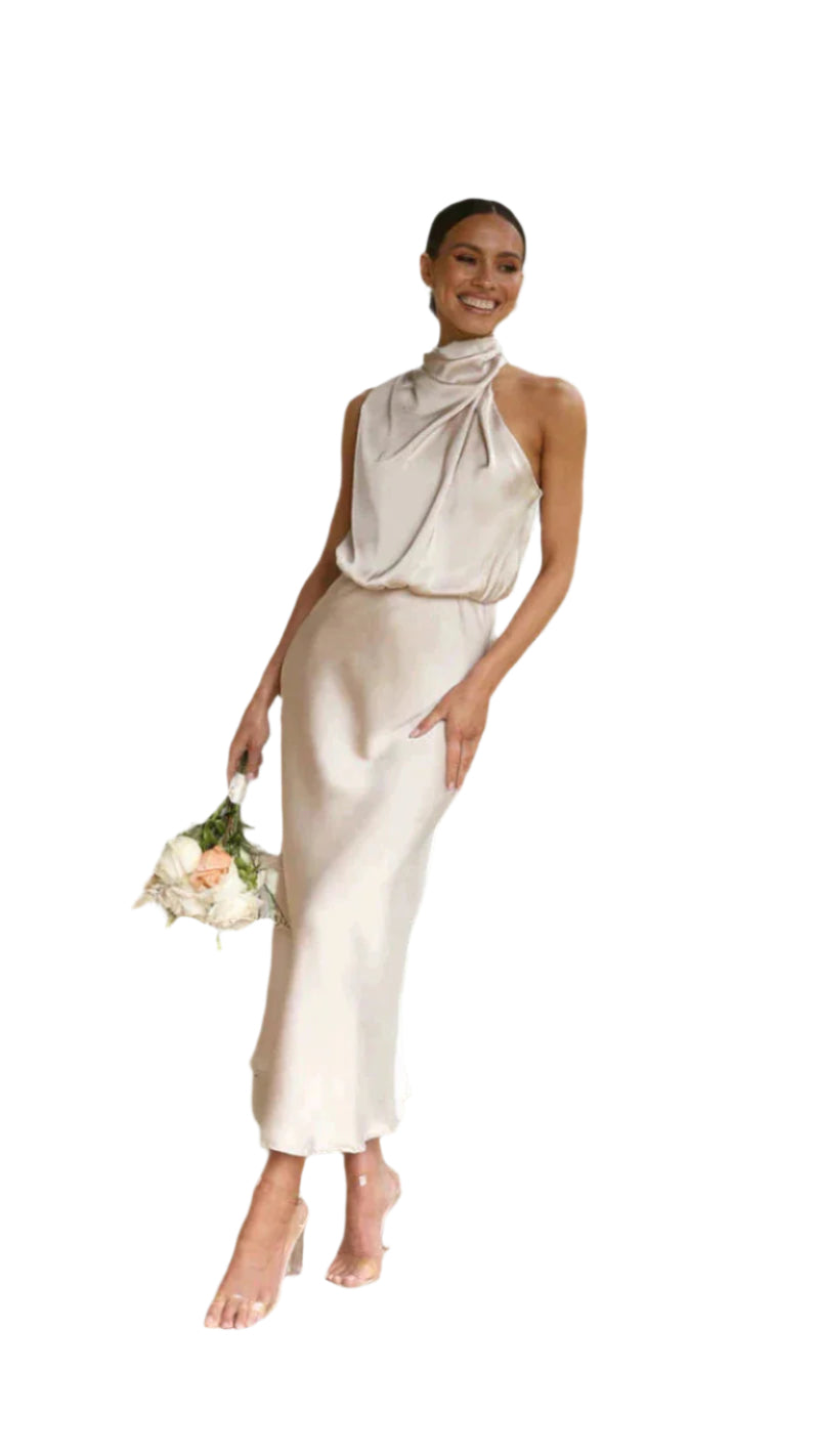 Kvinders Satin Maxi Kjole Elegant Design 0